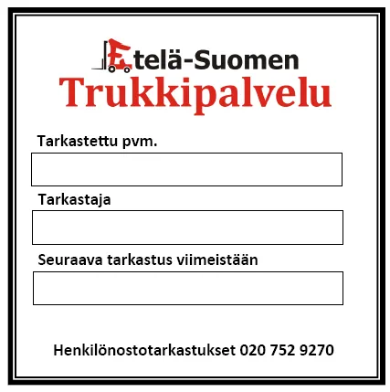 Tarkastustarra trukeille ja nostokoreille