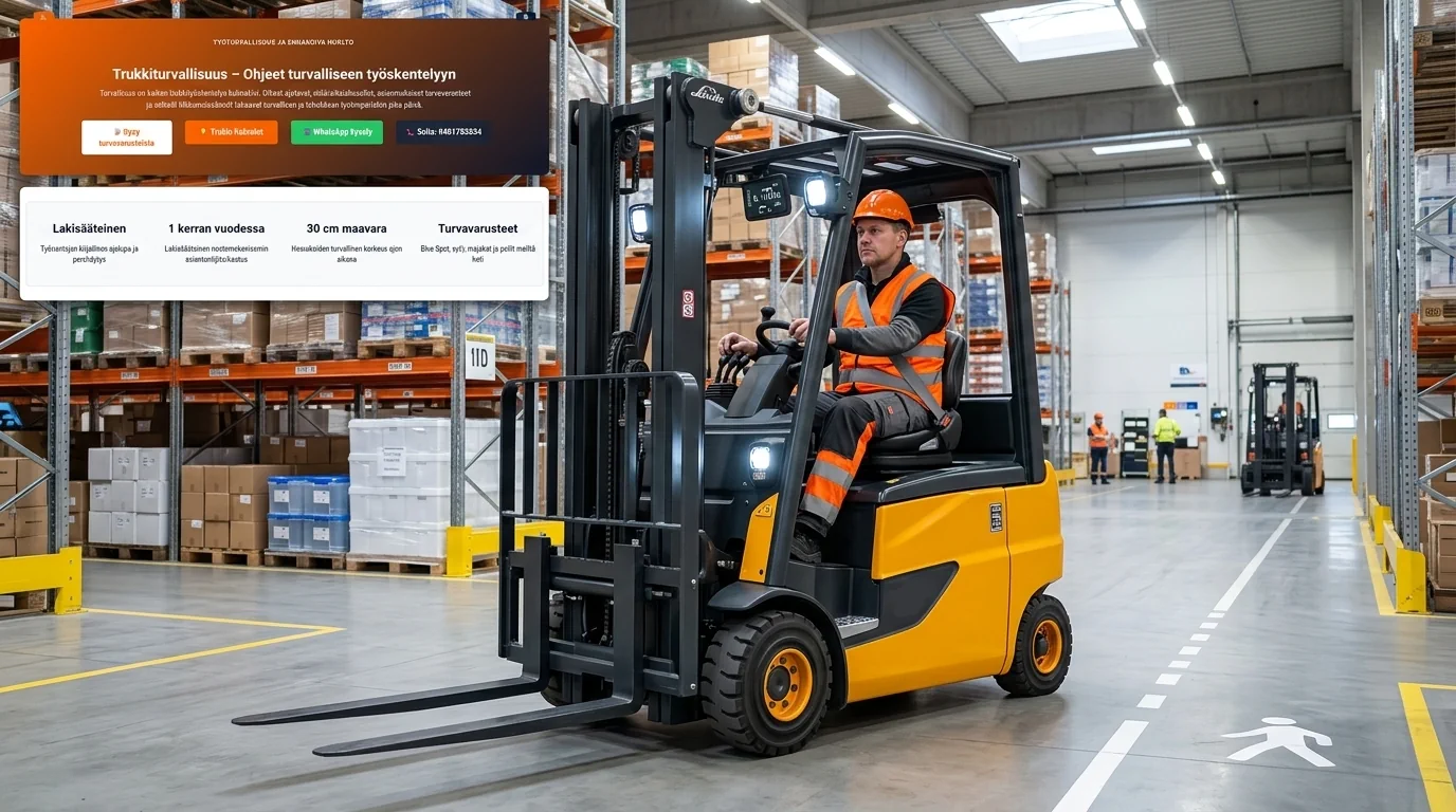 Oikea trukin ajoasento ja matalat haarukat ajon aikana